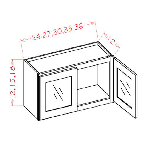 12" High WALL GLASS DOOR CABINETS - Shaker White