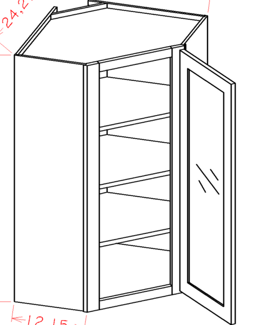 GLASS DOOR WALL DIAGONAL CORNER CABINETS - Shaker White